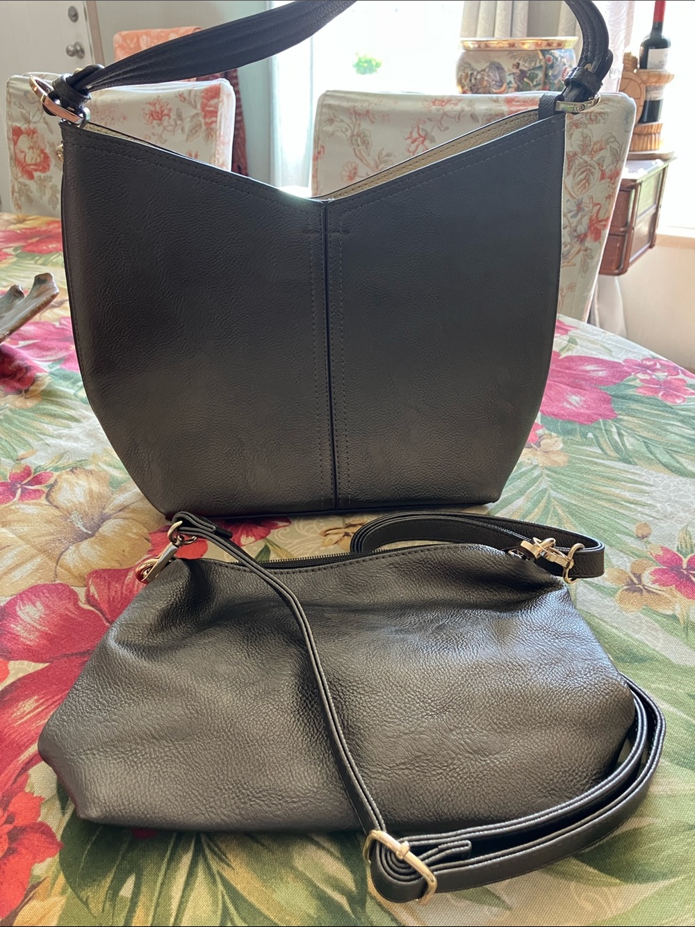 Bronze metallic vegan Leather Two-Piece Shoulder & Crossbody Bag Set